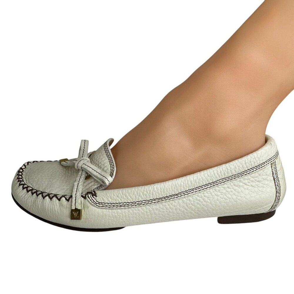 Louis Vuitton Gloria Shoes Flat Loafers Ivory US 6.5 EU 36.5 Leather Bow Logo - Picture 6 of 15
